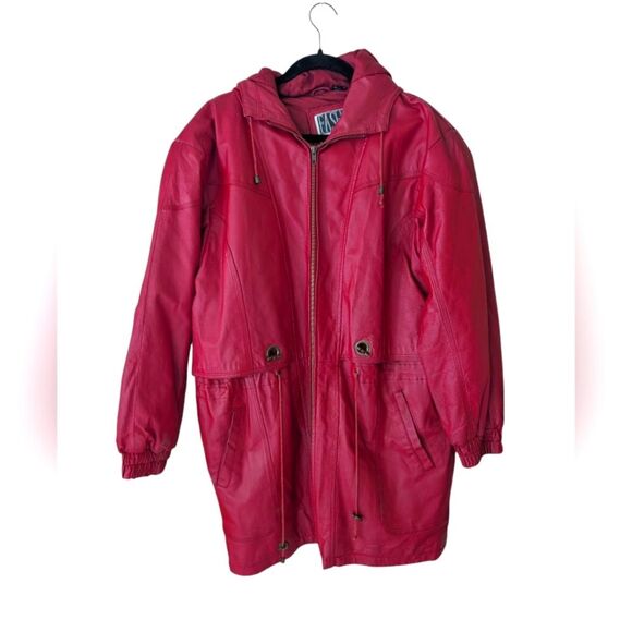 Vintage Fashion Elements 90s 80s Red Leather Jacket Size Large - Picture 1 of 11